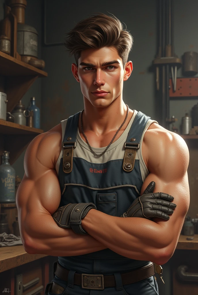 ((images that reflect the strength and masculinity of European workers in various physical tasks)):
Background: Inside a factory with heavy machinery.
Leg Position: Spread apart, in a stable stance.
Arm Position: One arm lifting a piece of machinery, the other resting on a machine.
Action: Installing a part.
Color Palette: Grays and metallics.
Facial Expression: Focused and serious.
Model’s Facial and Physical Characteristics: Serious face, strong and athletic.

r. Kevin Sloan an roberto ferri style..., neutral soft colors., 8k resolution, full body, handsome, In the artistic style of norman rockwell, splendid naked, thin and ripped body, detailed realistic muscles, swimming suit, 20 years old. full body, male model. black hair, green eyes, male gaze. handsome. bodybuilder swimsuit, romanticism, symbols and metaphors. Beautiful details, quirky, distinctive images, stylistically diverse painting, Intricate detailsfull body, 20 years old man, shirtless, barefoot, wearing jeans, wearing a toe ring beautifull, gorgeous, perfect realistic detailed muscles, muscled legs, adorable face, taller, masculine gaze, confident look, soft perfect white skin, barefoot, blue eyes, perfect anatomy, portrait, a painting of a young man Pencil Sketches by Albert Eckhout enchanting young man, highly detailed beautyfull face, freedom, soul, digital illustration, approaching perfection , dynamic, highly detailed, watercolor painting, artstation, concept art, smooth, sharp focus, illustration in the style of artists like Russ Mills, Sakimichan, Wlop, Loish, Artgerm, Darek Zabrocki, and Jean-Baptiste Monge (homoerotism_fullbody_nsfw_seductive