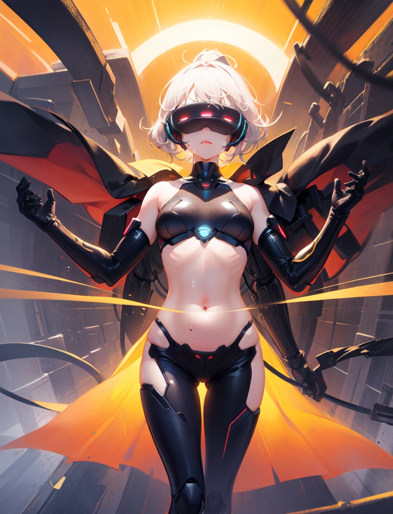 ((La mejor calidad)), ((Obra maestra)), (Detallado), Cara perfecta. 3 girls(((cuerpo completo))), Standingn, mucha ropa, de la cabeza a los pies, sandalias tipo gladiador hasta el muslo, (((un personaje))), hembra, (((piel oscura))), Pelo negro con cola de caballo., ojos azul claro, Gafas redondas con lentes ligeramente oscuras., enviando esta lente laranja, y el marco azul claro, ((Guanteletes y crujidos Metal negros con detalles en naranja y plata)), (((La ropa tiene una mezcla de moderno y tribal.))), teniendo la mayor parte del color negro, pero teniendo piezas naranjas, Shoulders on display, en la cadera, a short pant that extends to mid-thigh in black, Full illustration of a woman.
(3 chica mecanica)、Calidad superior、obra maestra、超A high resolution、3 girls、cabello dorado、piel brillante、(((3 chica mecanica)))、Com uma bela cara、（Body de Metal prateado)、(Small LED)、(((Complete representation of a woman.))). ((Super realistic details))、Portlate、globaliluminação、cuerpo completo、Octane representation、8k、ultrasharp、Raw skin is exposed at the décolleté、Metal、Intrincados detalles ornamentales、Japan details、Detalles muy intrincados、luz realista、Tendencias de CGSoation、ojos rojos、radiante mirando a la camara、neon details、(mechanical limbs)、Mechanical vertebrae attached to the back、mechanical cervical attachment to the neck、()、Gundam、Small LED、,Mechanical thighs、Toostock、