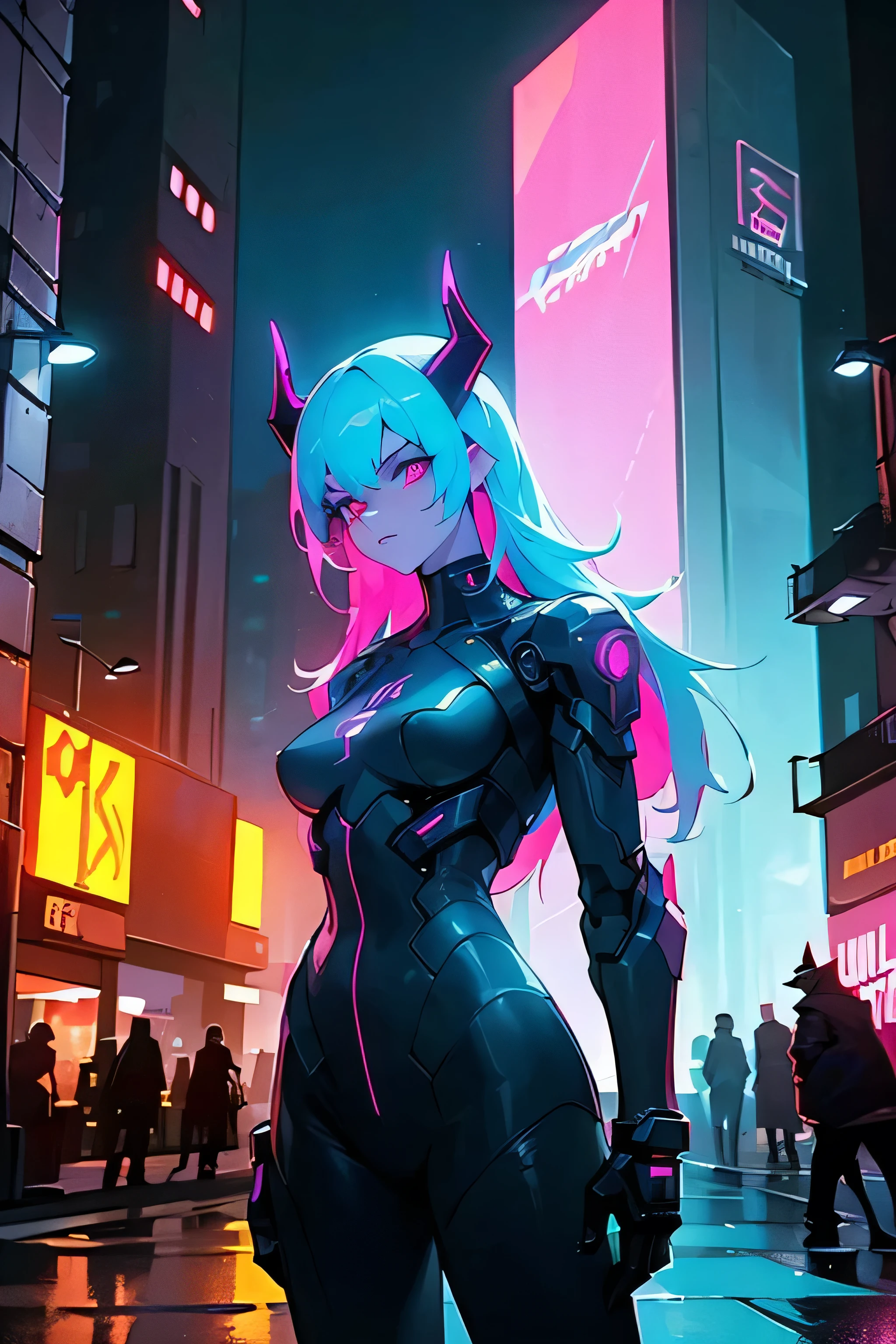 best quality,4k,8k,highres,masterpiece:1.2),ultra-detailed, extremely detailed eyes, extremely detailed body, (large masterpiece digital art), (detailed manga illustration), (detailed line art), ((perfect anatomy)), high quality, expressive eyes, full body, tall girl, detailed face, beautiful face, perfect face, breasts, cleavage, gloves, A photograph of mid-twenties Japanese female android made of shiny white and silver translucent glass and plastic, geisha makeup and hairstyle, silver metal internal body mechanisms, dynamic pose, flowing organic construction, glowing golden circuitry, colorful neon trim, glowing circuitry, neon trim, depth of field focus f/2.8, art by H.R. Giger, Greg Rutowski, bodysuit, thick thighs, toned, emblem, cinematic lighting, dynamic lighting, 4k resolution, dynamic pose, weapon, energy weapon, cover, mecha musume, fortified suit, mechanical parts, headgear, robot joints, bodysuit, deva battle suit, gloves,
