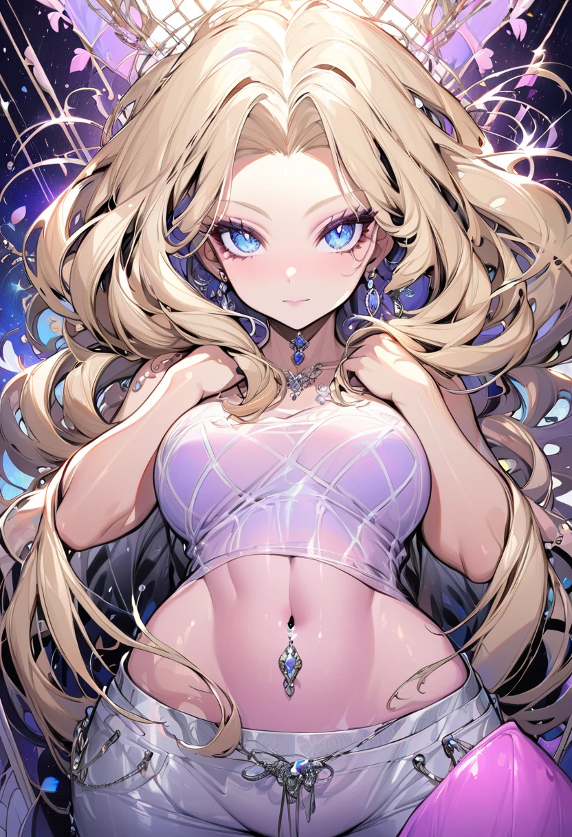 Face is close,look up,Long Wavy Hair,Large Breasts, Sexy pose, Blondes are very attractive, Detailed and precise manual work, Attractive girl, Golden cat ears,Purple eyes and golden eyelashes,light in your eyes,A subject that stands out against the dark night sky, White Dress, Hand-drawn illustration
