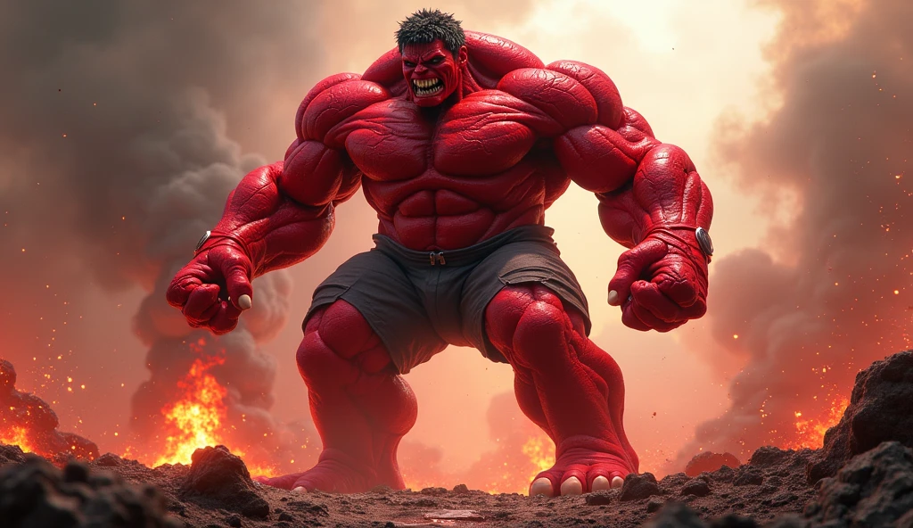 red hulk. fire. Destroyed City Background