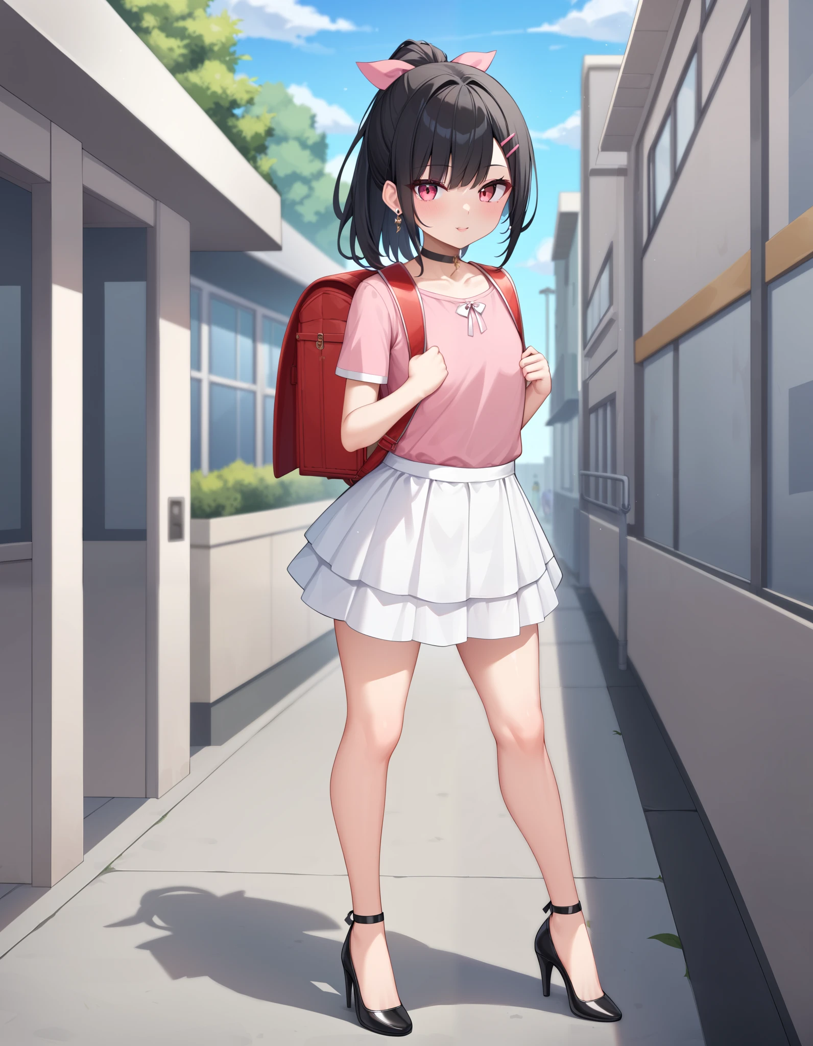 Anime girl with a backpack and a backpack walking down a street - SeaArt AI