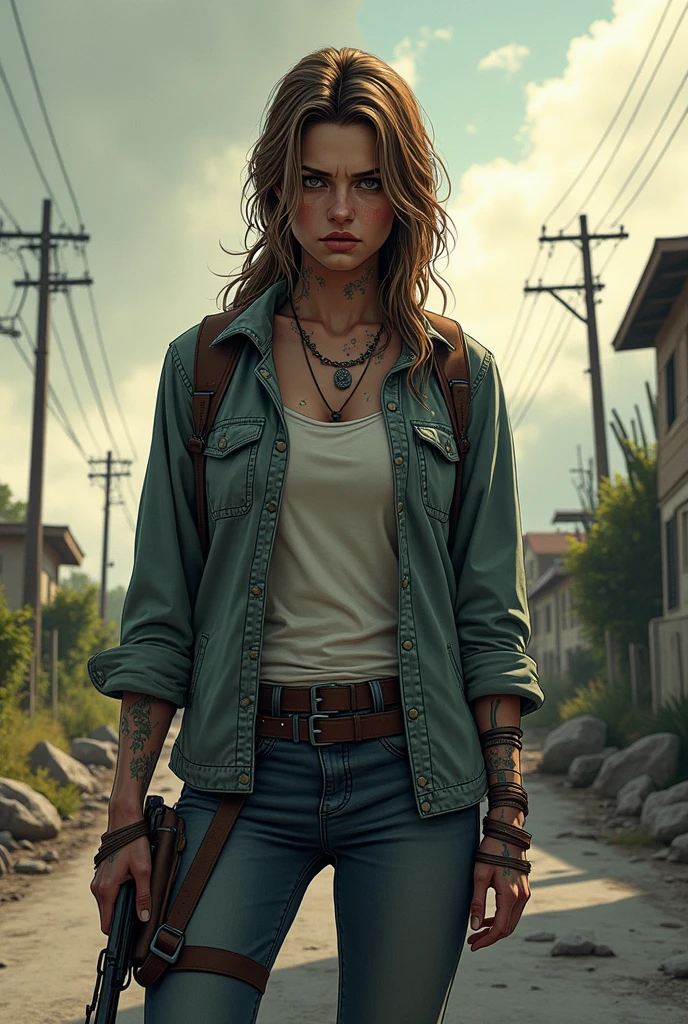 zrpgstyle post-apocalypse fallout 4 RPG character painting ginger hair upsweep updo thin woman wearing black vest (denim jacket jeans tshirt:1.2) searching an abandoned building indoors overgrown ruins vines ivy in an (abandoned city:1.1) (red brick buildings:1.2) blue sky (bright morning light:1.1) (windy dust volumetric lighting foggy:1.1)
(masterpiece:1.4) (best quality:1.4) (8k) (HDR) (wallpaper) (cinematic lighting) (sharp focus) (intricate) <lora:AZovyaRPGArtistToolsLORAV2art:0.7>