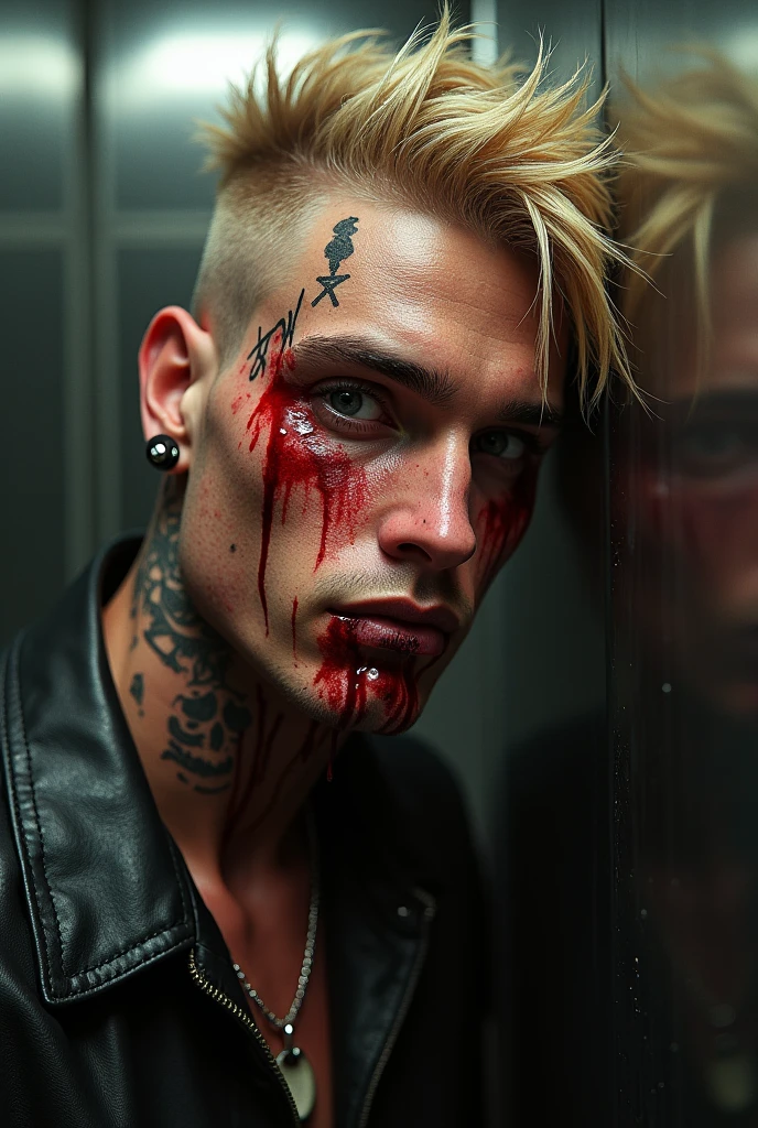 BLOOD IN FACE AND BODY, Hair up to the shoulders is light 8k, cinematic lighting, bright front lighting. Professional photography of an unsung and mysterious film, bold lines, hyper detailed, dramatic lighting, (intricate details, masterpiece, best quality: 1.4) Very handsome guy, the appearance of the model sits at twilight in the corner in the corners, chains weigh chains on the walls, on the floor of the chain, the guy is poorly lit, sad face, in a black suit with a white shirt with an unbuttoned top, hair to the shoulders, on the chest and blood of the face, dark background, a gloomy prison around the chain, a little light falls on the face of a guy with gloomy lighting, the guy sits With a chain in his hands in a prison cell, a man is wrapped in a chain, (chains), inspired by Yamagata Hiro, sleeping in chains, in chains, detailed johan liebert, Mixed with Alucard, discreet, illustration, cinematic lighting, bright front lighting. Professional photo of an unsung and mysterious film, 1 boy, bangs, belt, black jacket, black trousers, blood, knitted, tied wrists, blond hair, chain, chain, shirt with collar, cuffs, cuts, formal, handcuffs, trauma, jacket, on the knees, long sleeves, looking at the viewer, men's focus, open clothes, open shirt, trousers, split lips, red eyes, shirt, medium length hair, solo, suit, torn clothes, torn shirt, white shirt, BLACK JACKE