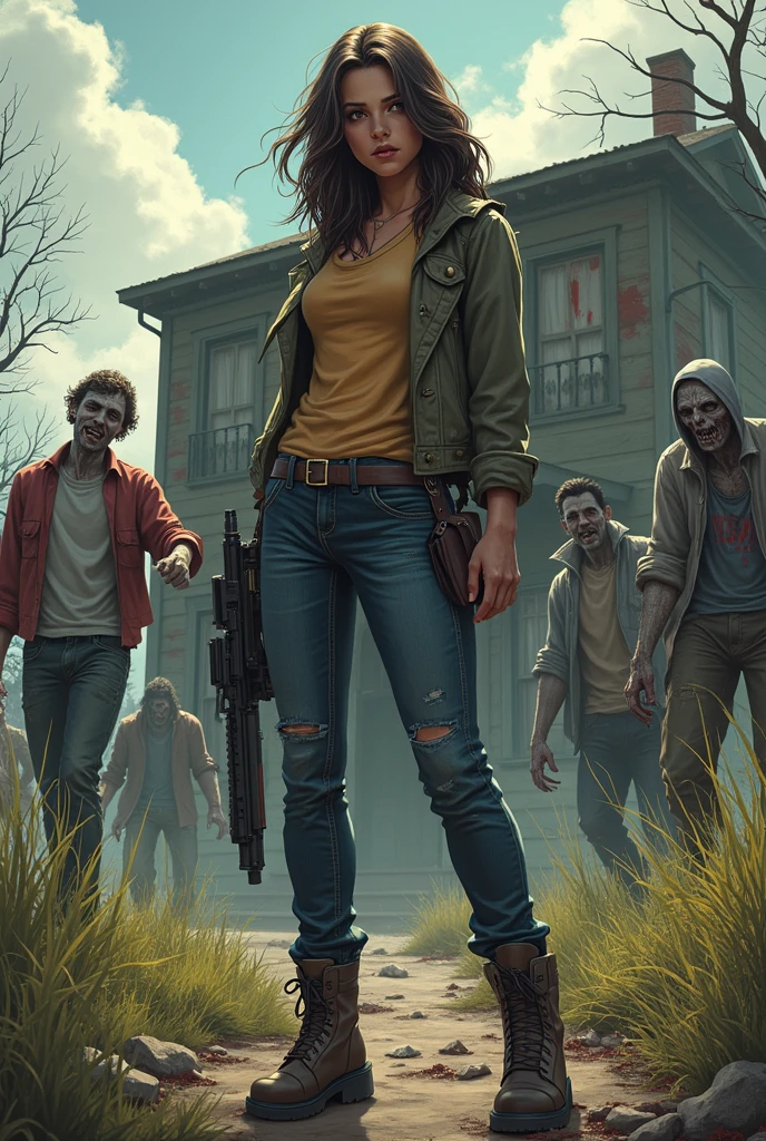 While surrounded by zombies、A female wizard wearing green clothes is fighting