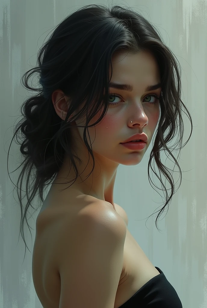 Create a realistic image of nude girl with tired hair
