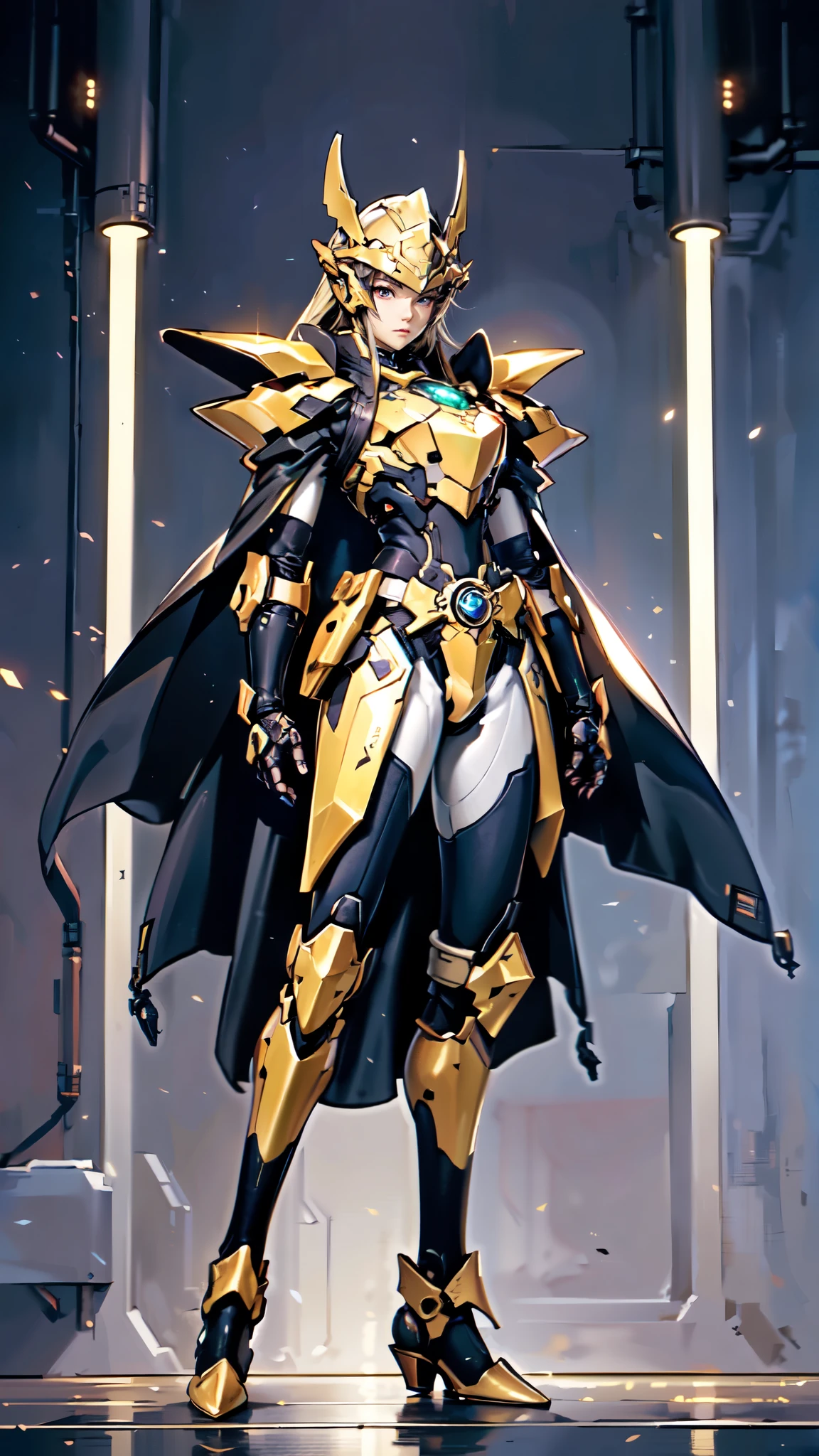 (masterpiece:1.5, best quality:1.5, extremely delicate:1.5), a woman wearing a full-face helmet, high-tech biomimetic armored combat suit, (a composite layered chest armor), the design balances heavy with agility, fully enclosed shoulder guards, matching arm and leg guards, a belt of gemstone, (the color scheme is primarily Purple with Blue and Yellow accents, Organic Biotech, Concept Inspired by Paladin, glowing eyes, armor glows, flying cloak), stand of a futuristic sci-fi city, this character embodies a finely crafted fantasy-style armored hero in anime style, exquisite and mature art style, metallic, high definition, highres, ultra-detailed, ultra-fine painting, professional, perfect body proportions, golden ratio, anatomically correct, symmetrical face, extremely detailed eyes and face, high quality eyes, creativity, RAW photo, UHD, 32k, Natural light, cinematic lighting, (masterpiece-anatomy-perfect:1.2)