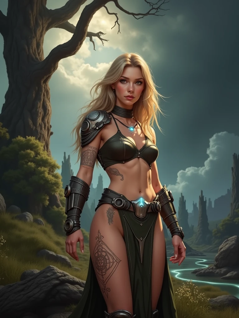 Asgard,valkyrie,Senhora Cavaleiro,Anatomia correta,epic fantasy digital art,tmasterpiece,8k,high-definition resolution,desenho detalhado,Qulidade Superior,, Epic composition, músculous body, tattoo on the muscular abdomen