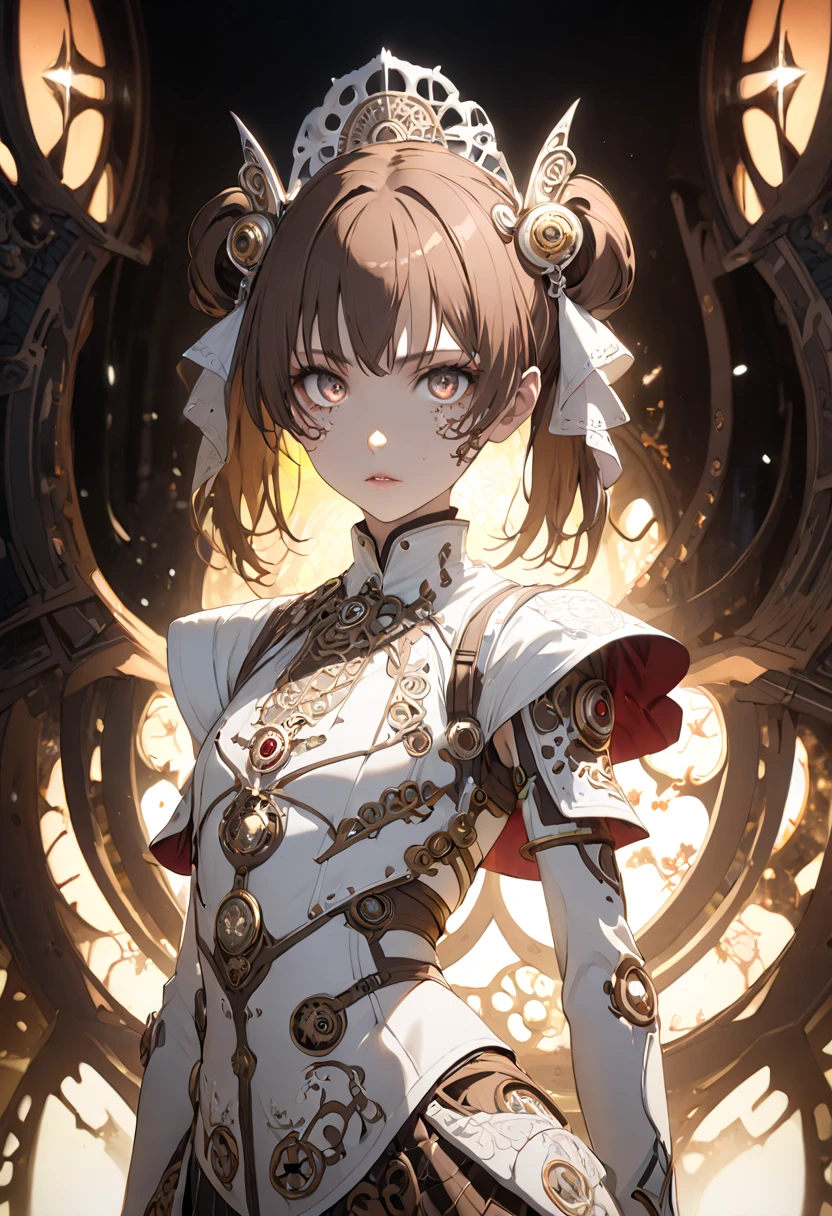 ((best quality)), ((masterpiece)), (detailed), 1girl, Shirai Kuroko {Scientific Railgun} (big forhead:1.2),extremely detailed cute anime face, (((flat chest))), (flat chest:1.1),((((brown hair)))),intricate eyes,beautiful detailed eyes,symmetrical eyes,(((detailed face))),beautiful detailed lips, dynamic pose, looking at this, resolved, resolute, highres,(best quality),(ultra detailed,extremely detailed),perfect face details, ((masterpiece:1.4, best quality))+, (ultra detailed)+, slim body, skinny, prominent collarbones, skinny arms, flat stomach, visible hip bones, long hair, perfect face, Detailed body，Full limbs, perfect face, a beaituful goddess valkyrie enshrined in armour, grand in scale and intricacy, occult aesthetic, occult, detailed and intricate steampunk and detailed gothic, Very dramatic and cinematic lighting, cosmic horror, grim dark, Red and white with a sense of technology, side-lighting, NSFW, Depicting female characters from ethereal anime in a high-quality anime art style, gothic ****ta, full body, whole body, body