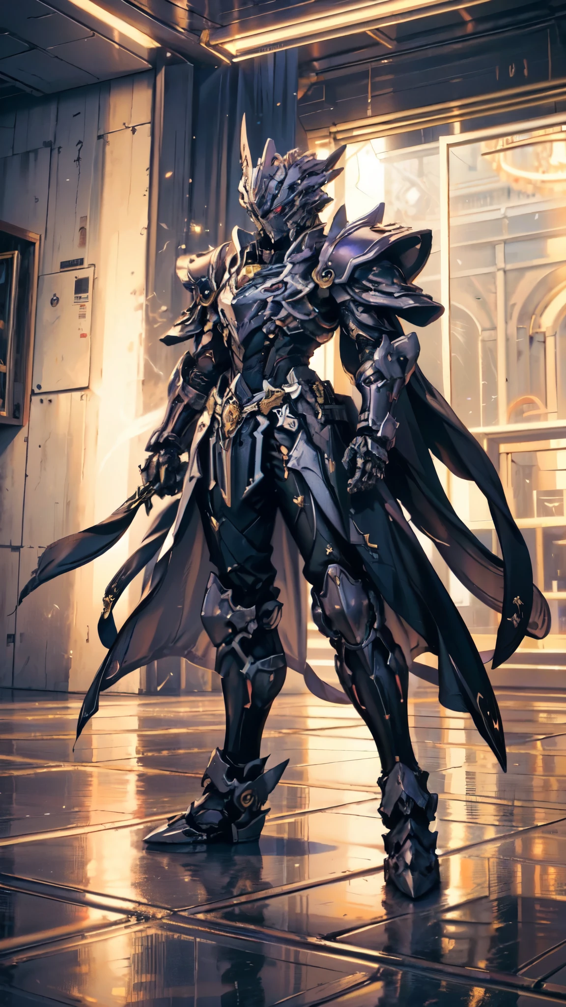 (masterpiece:1.5, best quality:1.5, extremely delicate:1.5), a woman wearing a full-face helmet, high-tech biomimetic armored combat suit, (a composite layered chest armor), the design balances heavy with agility, fully enclosed shoulder guards, matching arm and leg guards, a belt of gemstone, (the color scheme is primarily Purple with Blue and Yellow accents, Organic Biotech, Concept Inspired by Paladin, glowing eyes, armor glows, flying cloak), stand of a futuristic sci-fi city, this character embodies a finely crafted fantasy-style armored hero in anime style, exquisite and mature art style, metallic, high definition, highres, ultra-detailed, ultra-fine painting, professional, perfect body proportions, golden ratio, anatomically correct, symmetrical face, extremely detailed eyes and face, high quality eyes, creativity, RAW photo, UHD, 32k, Natural light, cinematic lighting, (masterpiece-anatomy-perfect:1.2)