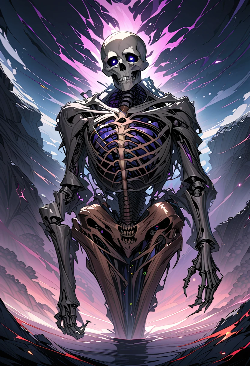 (non-human:1.3), (only skeleton:1.4), (Silver skeleton in transparent crystal case), (stands), ((symmetrical)), (detailed nervous system), neon color, bioluminescent color, vivid colors, perfect composition, hyper-realistic, ultra-detailed, high quality, RAW, RTX, SFX, UHD, UDR, 32K