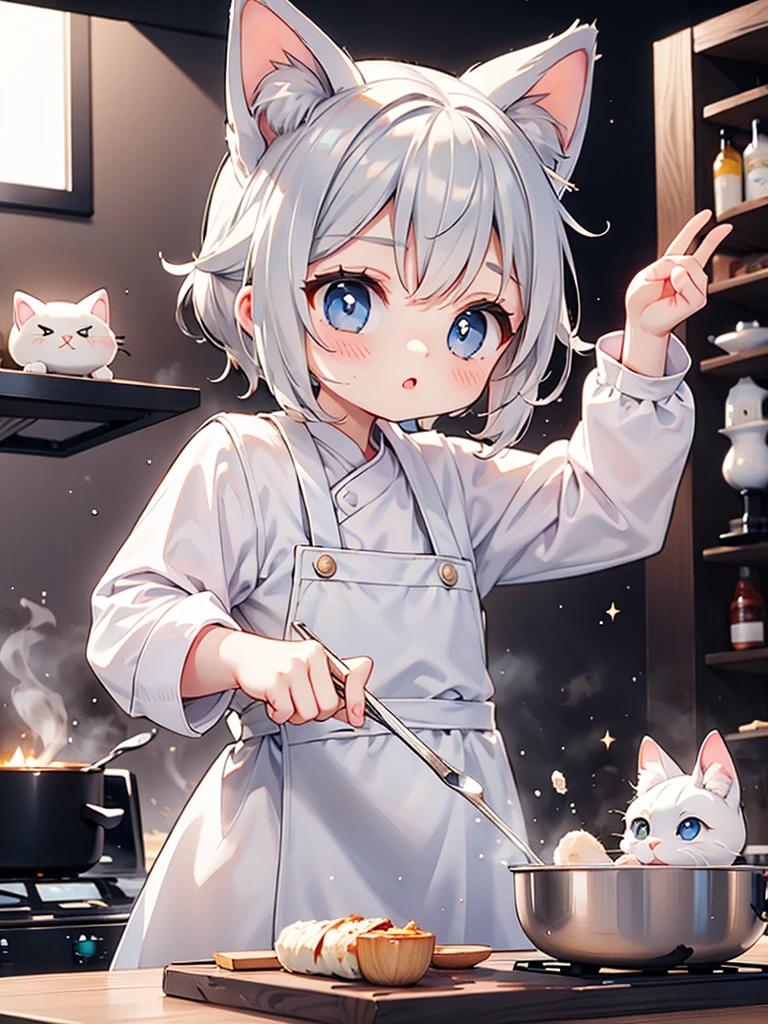 Siamese cat、kitten、 white and gray body hair 、 cooking、