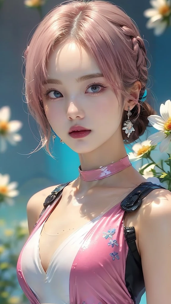 RAW Photos, 最high quality), (Realistic, photo-Realistic:1.3), 最high quality ,masterpiece, Pitch black is the background、(((face to camera、Facing the front of the chest))、Portrait style、(Symmetrical body),Cleavage、 ((Big Ass, Big Breasts)), (beautiful girl), Vivid pink lipstick, Colorful Makeup, Long eyelashes, Earrings, Applying eyeliner, Fair skin, Pink Hair、(cute), (Detailed face), Big Eyes、 Detailed Iris, 8K Ultra HD, Digital SLR, Soft lighting, high quality, Beautifully detailed nose,, Realistic face, Pink Cat, A light smile, (Very detailed face: 1.5), 最high quality, Super detailed, masterpiece, In detail, 8k wallpaper, Pixie Cut、(sfw:1.8),Real、8K、(masterpiece), (Very complicated:1.3), (Realistic), 1 female、Women's photos、23 years old、round face、Blue Eyes、Close-up of face、Big Eyes、Drooping eyes、 short hair、The most beautiful in the world,, White skin、delicate、 Upper Body, night、 Strong lighting, Detailed professional photos of beautiful women, Sharp focus, Cinema Lighting, rendering , ( Blurred Background, Depth of written boundary),((Realistic)), ((Sharp focus)), (Highest Resolution), ((masterpiece)), Professional Cinema Lighting、 (Perfect hands), (Perfect Fingers)