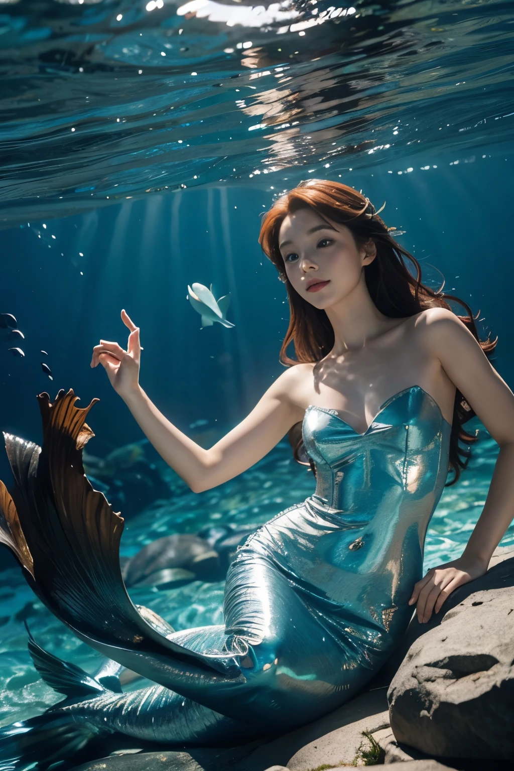 The Little Mermaid Swimming in the Sea