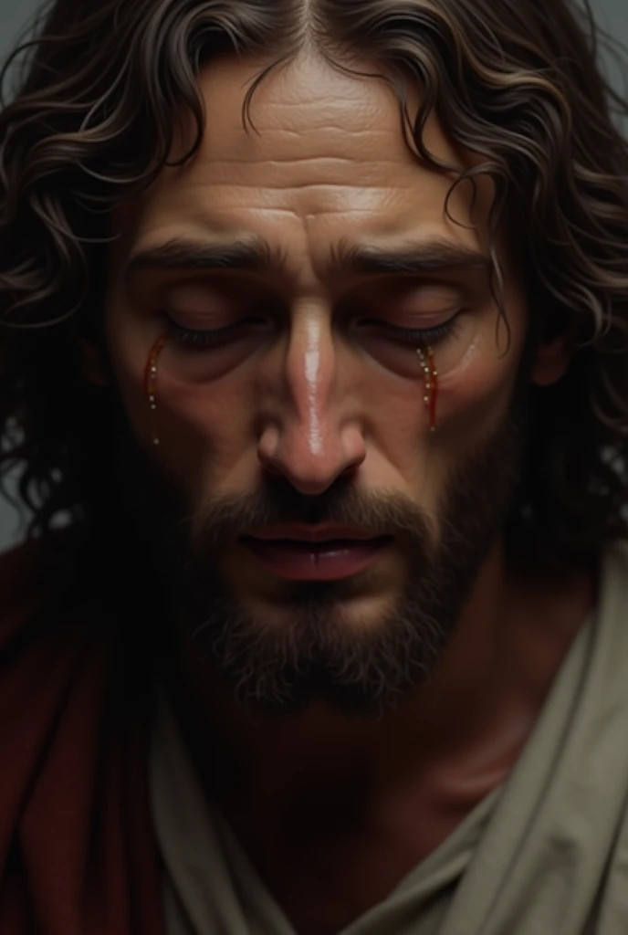 We need an image in which Jesus is crying and tears are flowing from his eyes in high quality.