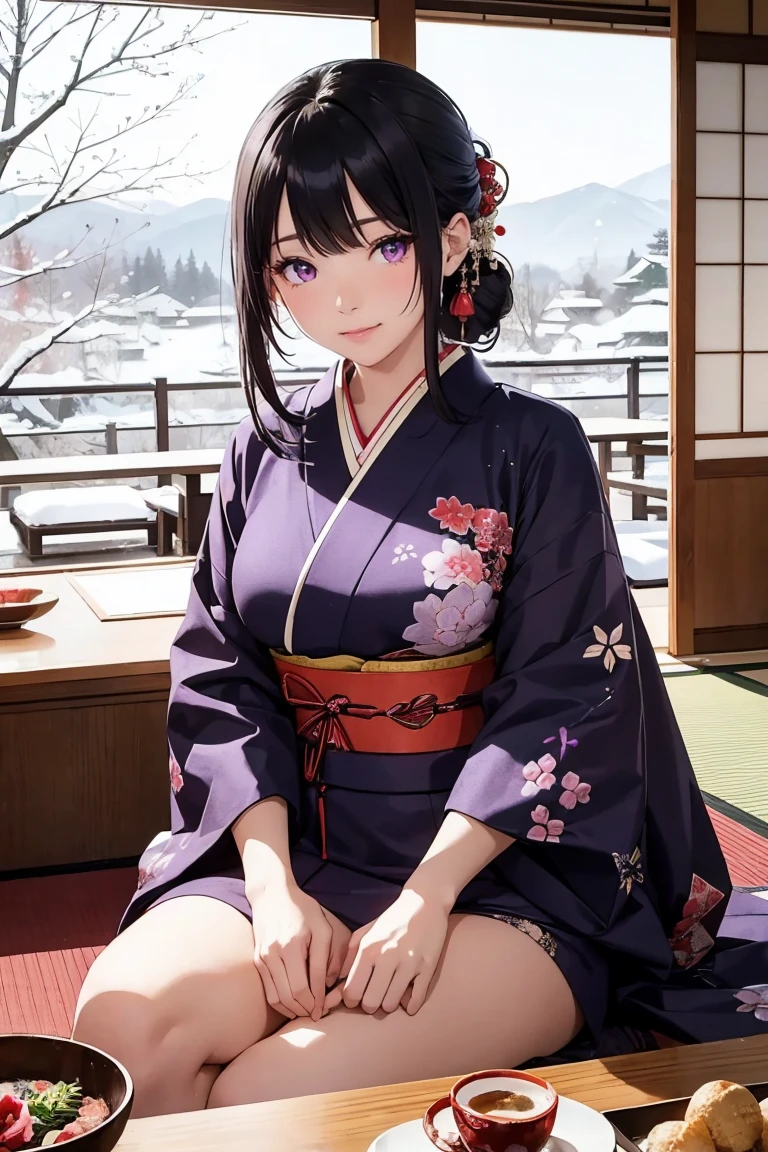 ((perfect anatomy, anatomically correct, super detailed skin)),
1 girl, japanese, 16 years old, shiny skin, large breasts:0.5, looking up, watching the view,
beautiful hair, beautiful face, beautiful detailed eyes, (middle hair:1.5, half undo:1.7), blown hair, blue eyes, babyface, mole under eye,
(((traditional japanese clothing:1.2, with an intricate flower pattern:1.3, with gold embroidery:1.2, metallic purple fabric:1.5, fur muffler, luxurious hair ornament))),
((smile:1.5, open mouth)), squatting,
(beautiful scenery), winter, dawn, (new year's day, first visit), hokkaido, sapporo, outside shrine, crowd, snow, snowfall:1.5, freezing weather, frost,
(8k, top-quality, masterpiece:1.2, extremely detailed), (photorealistic:1.2), beautiful art, visual art, depth of fields, natural lighting,