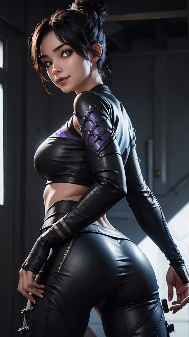 Wraith Apex Legends, Underboob t-shirt, latex leggings, perfect ass, perfect breast, perfect body, slim, sexy, beautiful, cute, smile, 8k