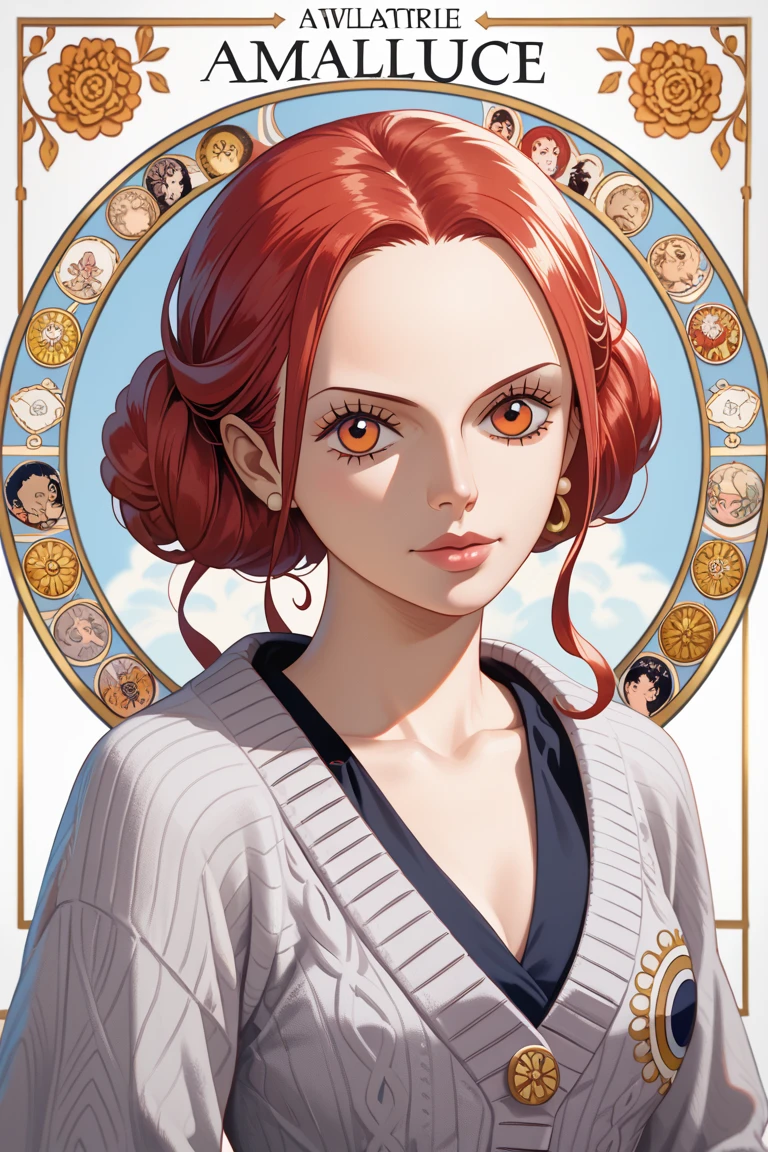 portrait photo of <lora:tenletters_v1:.9> tenletters, focus on face, wearing conservative clothing , her color saffron hair is styled as Kinky Curls,