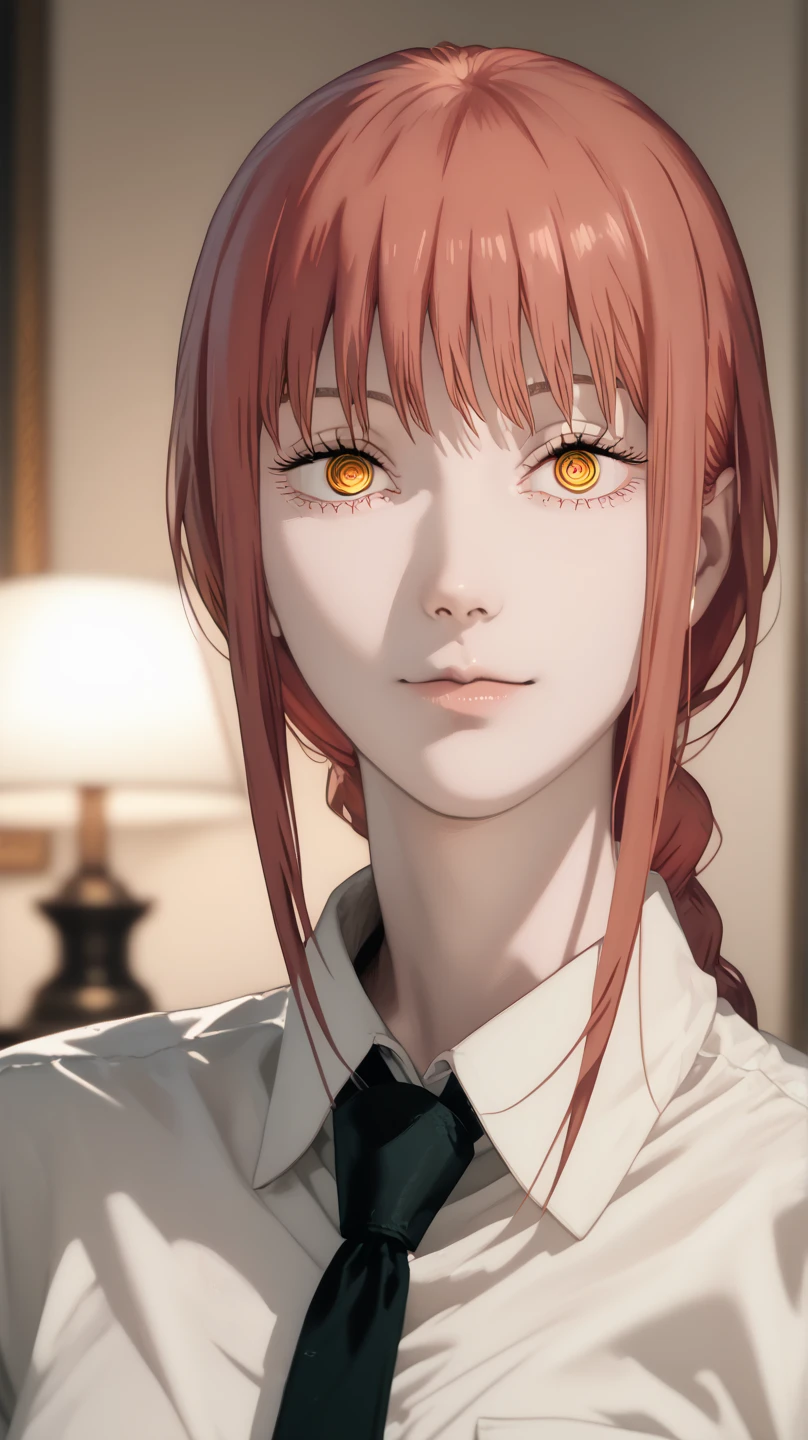 masterpiece, (photorealistic:1.4), best quality, beautiful lighting,
(ulzzang-6500:0.5), makima \(chainsaw man\), (red hair)+(long braided hair)+(bangs), yellow eyes, golden eyes, ((ringed eyes)), (white shirt), (necktie),
RAW photo, 8k uhd, film grain 