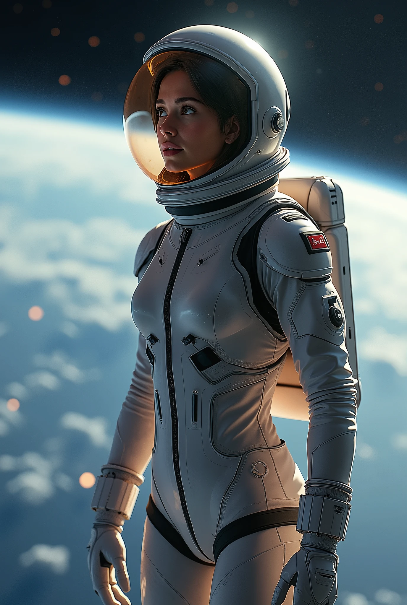 Female astronaut in 1998 face and body
