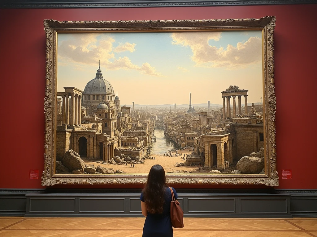 Huge paintings in the Louvre, depicting cities of ancient ruins, painted in ink, and heavily guarded.