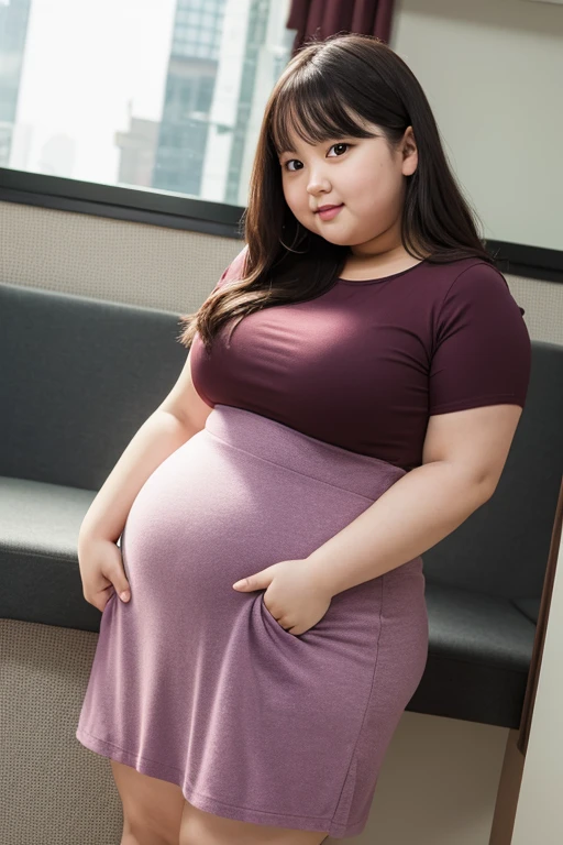 Obese girl, standing, cubby face, big brusts, big hip, fat arms - SeaArt AI