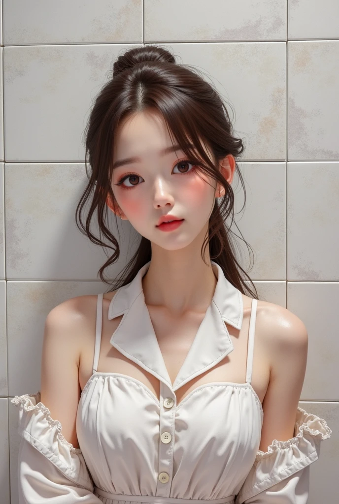 Top image quality、Raw photography、超A high resolution、18 year old cool Korean、big round chest、camisole、skirt by the、Beautiful Eyes of Details、very elongated eyes、Beautiful eyelashes、Beautiful double eyelids、eyeshadows、耳Nipple Ring、a closeup