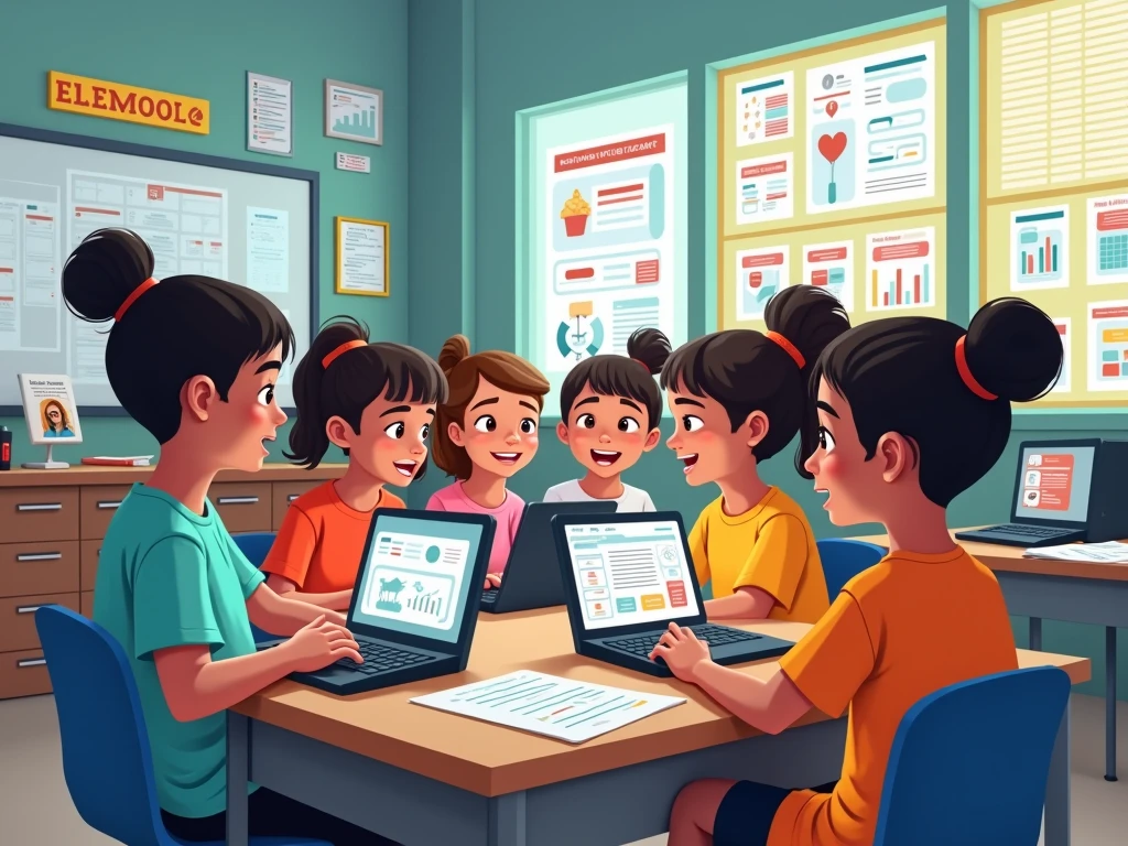 I need 3D drawing illustrations showing technology in children&#39;s learning with instruments such as tablets, smart displays, computers, Cell phones also so that the teacher can be seen
