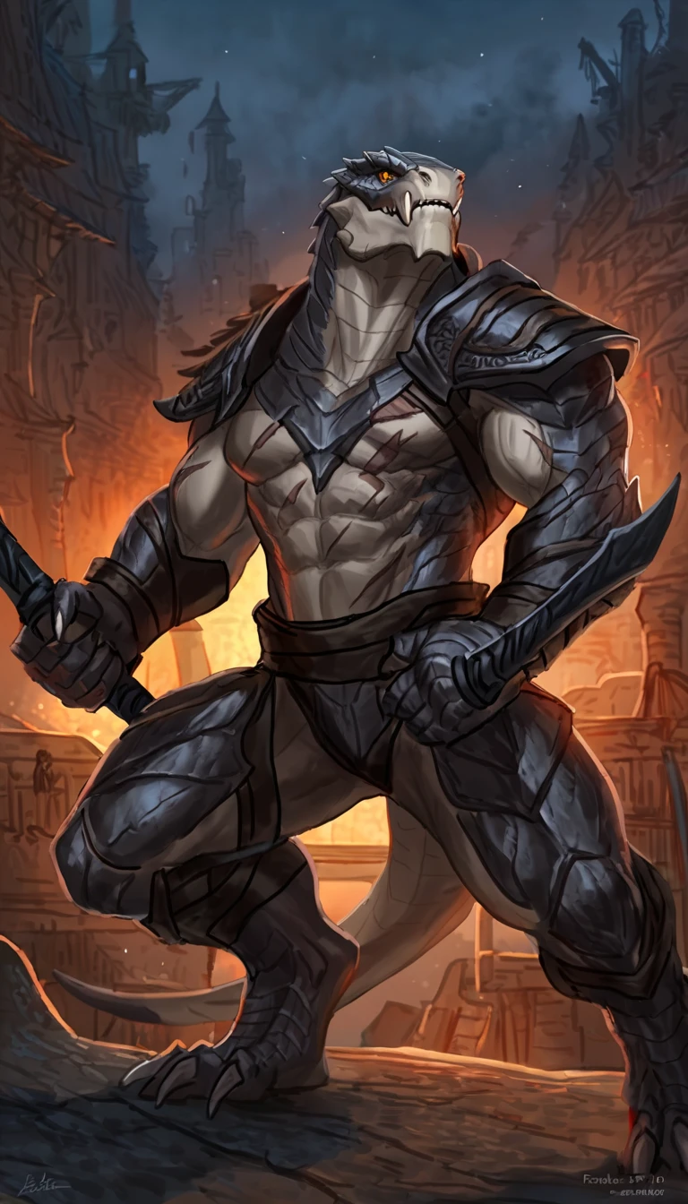 uploaded on e621, (male anthro dragon), standing, solo, muscle, detailed scale texture, old castle, (battlefield), long loincloth, (shoulder armor), black muscular body, gray belly, dawn, shaded, dim environment, (art by chunie, (drakgem), ((rakisha)), (kontanagamori)), (front view), looking pleasured, [simple background], detailed pupils, masterpiece artwork, caustics, rim lighting, single light source, sharp shadows, solo portrait, (digitgrade, toe claw), (kemono), by inessa garmash, greg rutkowski, pino daeni, ruan jia