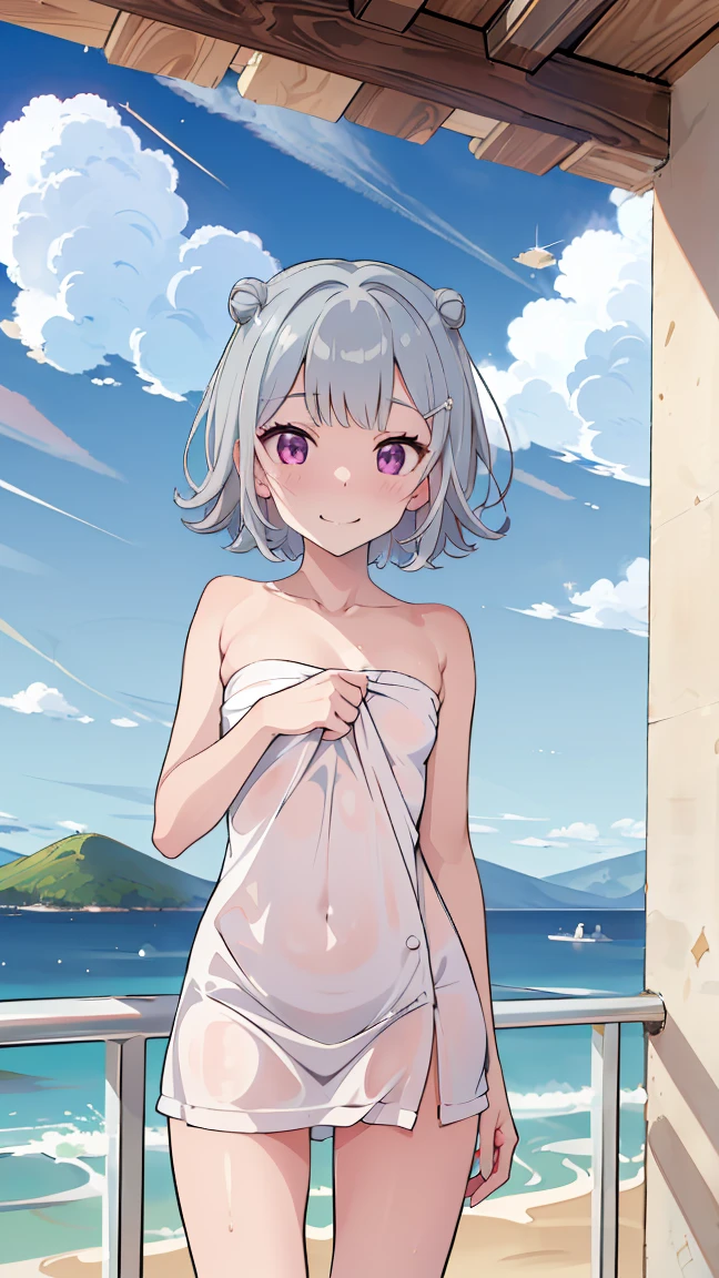 (masterpiece, best quality, high resolution), 1girl, naked, white hair, red eyes, average breasts, blush, light smile, parted lips, glow, thighs, bare shoulders, collarbone, narrow waist, (sunbeam, sunlight, rose, wind, beach, seaside), cleavage, (beautiful detailed face, beautiful detailed eyes), (sweat), (portrait shot), NSFW