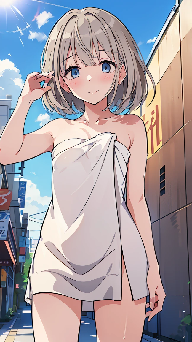 One Naked Girl、Walking down the main street、Only one person is naked、Light blue hair、blue eyes、Standard bust size、Nipples、Expressionless and dead-eyed、Blushing、Feeling embarrassed、Looking down、Are crying、Wearing a sailor uniform、Wearing green panties、Low rise panties、Daytime view、Arms folded behind back