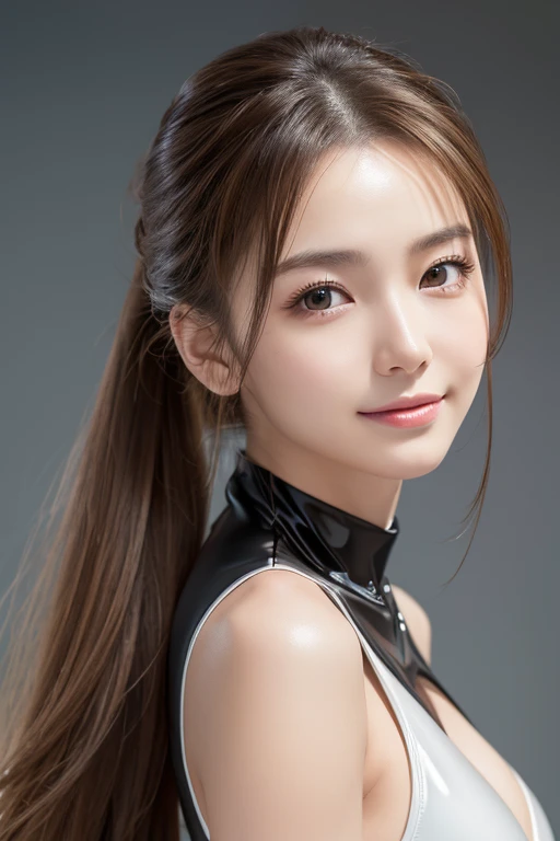 Latex bodysuit、Knee-high boots、Huge 、Long brown hair、Japanese Gravure Idol、Shiny, Oily skin、Glowing Skin、Indoor competition pool、White skin、Beautiful woman、Body Portrait、32K、Beautiful and beautiful eyes、Dindal effect、masterpiece、最high quality、high quality、High resolution、Very detailedな写真、(Natural skin texture、Fine skin、Hyperrealism、Ultra Sharpness)、Skin with attention to detail 、(Very fine、Fine skin texture、Intricate details、Beautiful Face、Japanese Idols、(A vivid face)、Realistic eyes、Beautiful and detailed、Training in the fitness gym、Wearing training wear：1.3,ponytail、Realistic Skin、Beautiful Skin、glamorous、Glowing Skin、Greasy muscle 、Daytime、Surreal、Very detailed、Golden Ratio、Smiling Eyes、Body Portrait、Full Body Shot:1.5