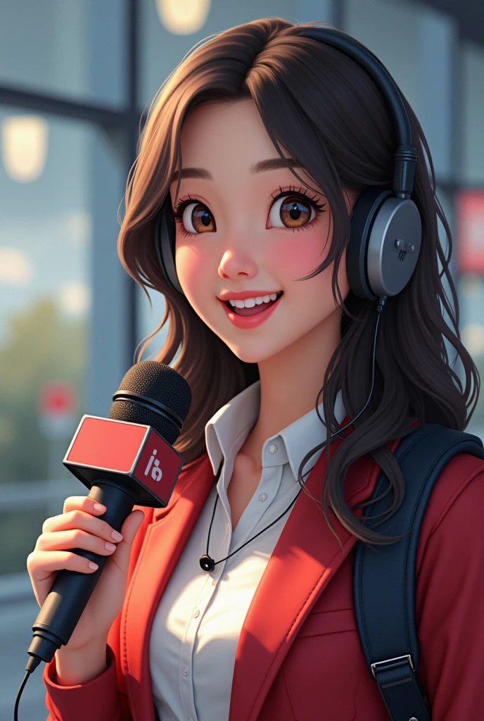 There is a poster,It has a cartoon character holding a microphone,Mini cute girl,Animation-style rendering,cute 3 d render,Small characters。Unreal Engine5,Stylized anime,Cute and detailed digital art,Atey Ghailan 8 K,Stylized 3D rendering,adventure hyper realistic render,Anime style 3D,Stylized 3D rendering