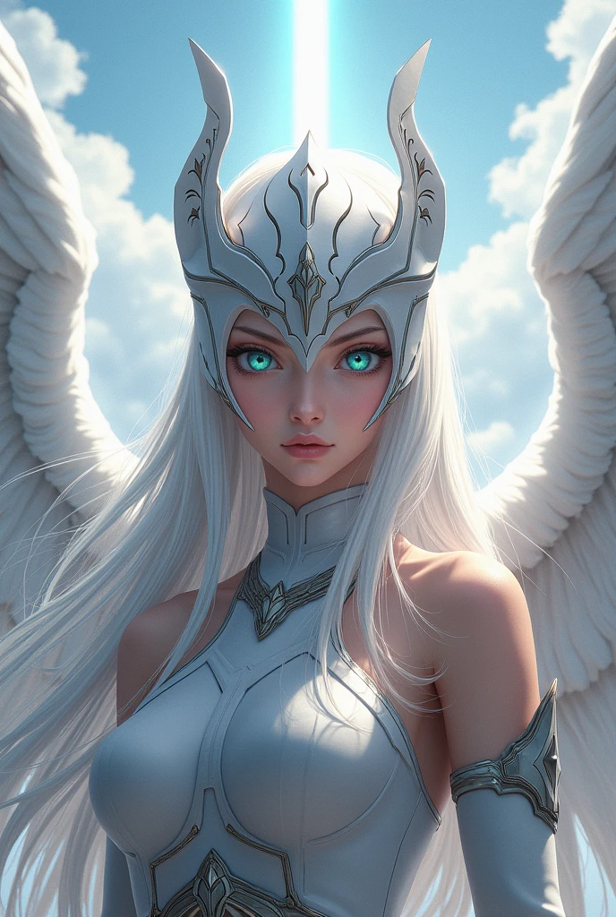(best quality:1.3), (4k quality), ((1girl solo as angewomon)), ((Detailed face)), ((blue sky)), (masterpiece, best quality), , cowboy shot, wings, angelic cloth, beautiful face, detailed face (blurry, bokeh, fisheye lens), night, looking at viewer, contrast, perfect body, toned