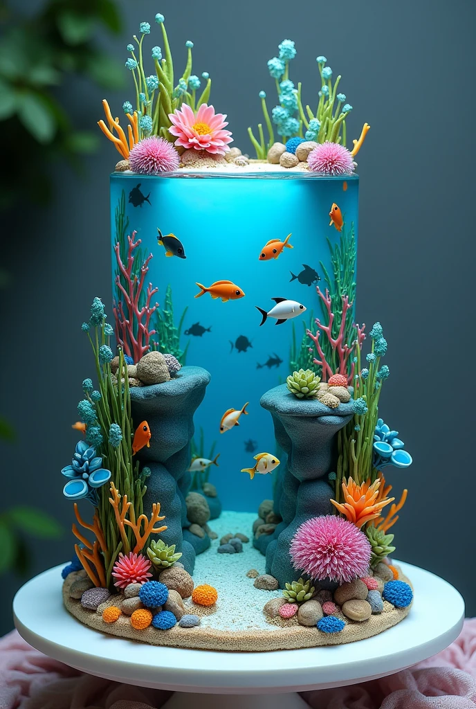 4-tier rainbow fishbowl cake