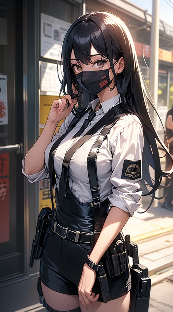 behind handcuffed beautifulwoman japanesewoman suspender gun holster blackmask belt longhair Side view of the face syatu suspender gun holster blackmask belt shorthair Side view beautifulwoman arrested backhandcuffed