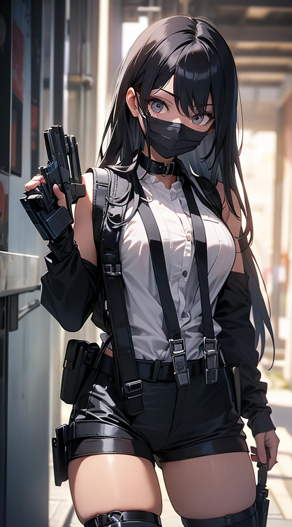 behind handcuffed beautifulwoman japanesewoman suspender gun holster blackmask belt longhair Side view of the face syatu suspender gun holster blackmask belt shorthair Side view beautifulwoman arrested backhandcuffed