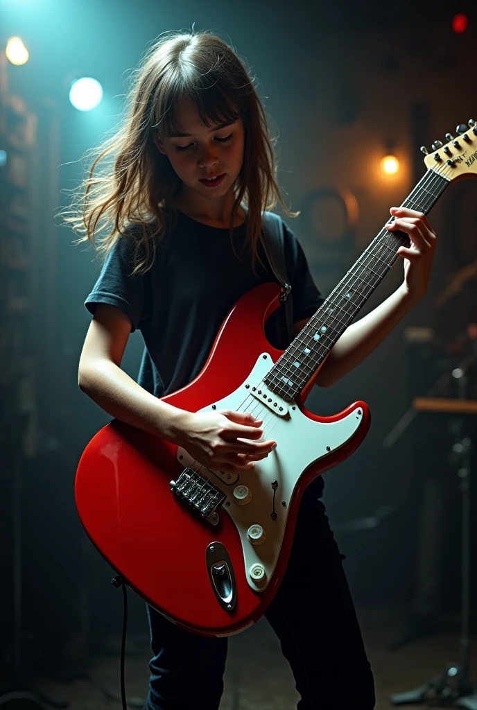 Subwoofer 18 inch, girl, red guitar, speaker