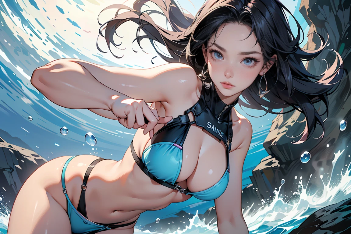 ((masterpiece, highest quality, Highest image quality, High resolution, photorealistic, Raw photo, Extremely detailed CG unified 8k wallpaper)), (huge stunning goddess shot, very hot and sexy, jaw-dropping beauty, perfect proportions, beautiful body, slim body beauty:1.4), ( ANCIENT CITY UNDER THE SEA:1.2),DIVING GIRL , underwater off the ocean, open your eyes wide,looking away, closes her mouth,Diving,bikini,intense wide shot, Dynamic Angle, fisheye lens, 