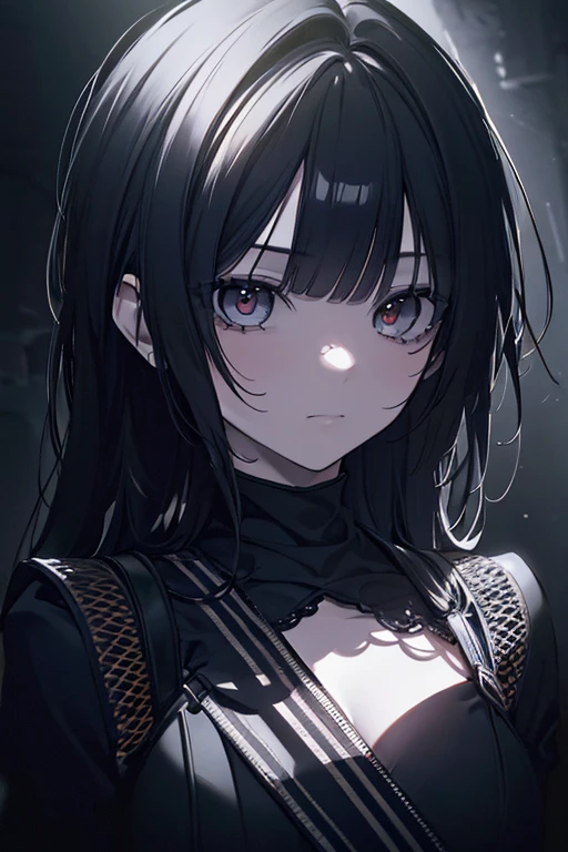 In the spotlight, The background is a dark and desolate landscape, Horror movie atmosphere. Emphasizing the dark and crazy elements. Skillfully expressing the effects of light and shadow, detailed, The face and expression of the black costume are also carefully drawn.....,(Tilt your head:1.2), ([sketch|watercolor \(Moderate\)]:1.15),Chaotic abstract background, Vector Trace, Gradient blending and whole body, Artistic elements add depth to the work. The overall atmosphere is creepy and nightmarish....., With a unique artistic touch. This movie is、The dark and crazy world of horror movies depicted in HD., Evoke visual stimuli and aesthetic sense