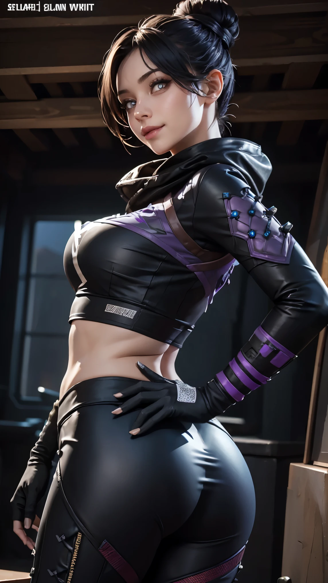 Wraith Apex Legends, Underboob t-shirt, latex leggings, perfect ass, perfect breast, perfect body, slim, sexy, beautiful, cute, smile, 8k