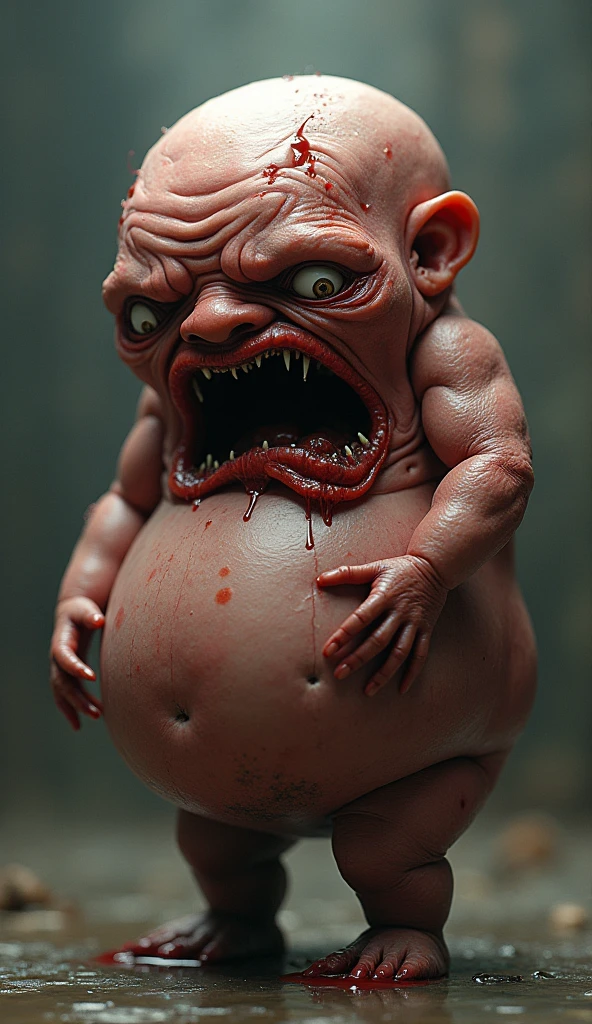 Generate a 4k image where Big face of Thanos attach with a baby body