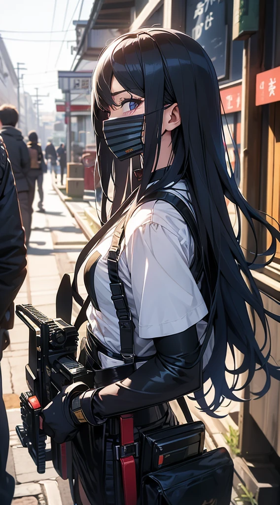 behind handcuffed beautifulwoman japanesewoman suspender gun holster blackmask belt longhair Side view of the face syatu suspender gun holster blackmask belt shorthair Side view beautifulwoman arrested backhandcuffed