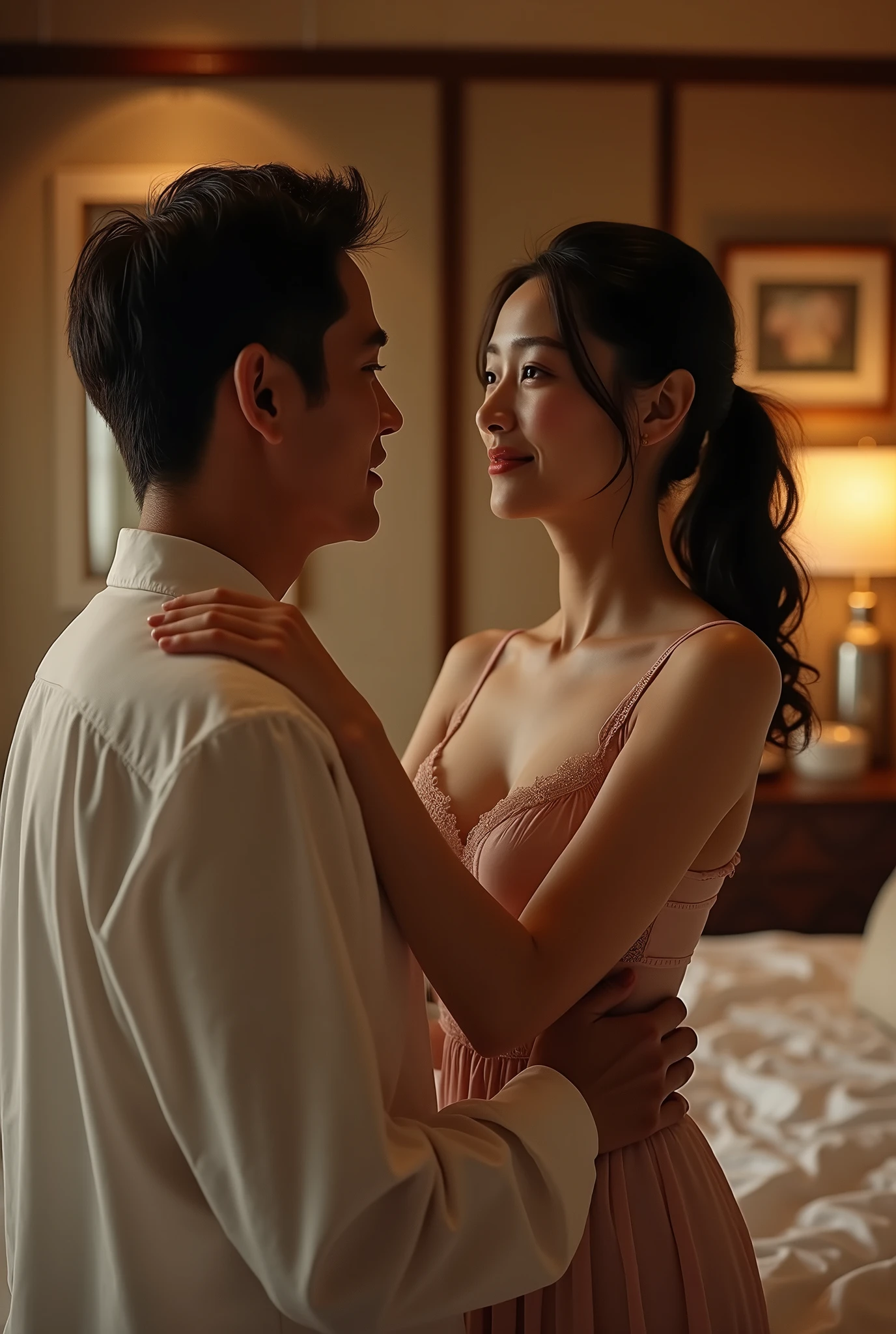 ((Highest quality)), ((masterpiece)), (detailed), (Perfect Face)、A woman is raped by a man on the bed, the man's penis is inserted into the woman's pussy, a large amount of semen is ejaculated, and she is thoroughly violated in sex.、The woman is a Tier, has medium-long black hair, and is wearing an engagement ring.