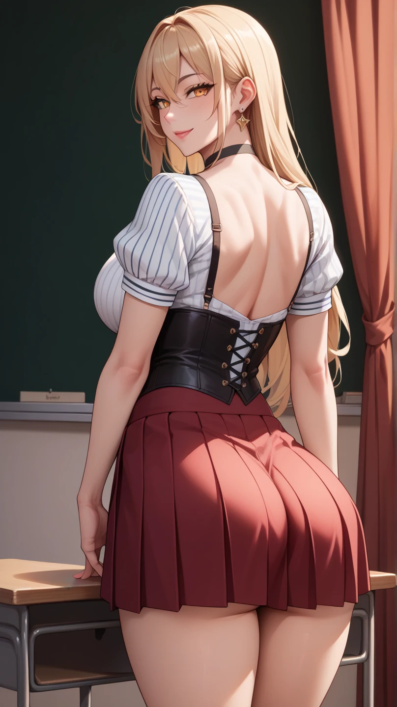 (huge ass) Beautiful adult woman wearing red and black frilly saloon girl costume and push with two hands red and black frilly saloon girl costume , skinny, slim and thick, small waist, 8K, Karabet, brothel, UHD, (Booty that emphasizes curvaceous beauty)