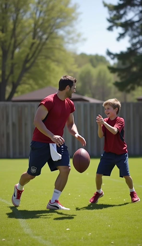 (photorealism:1.2), handsome muscular footbalist dad fuck his age son horny in football court