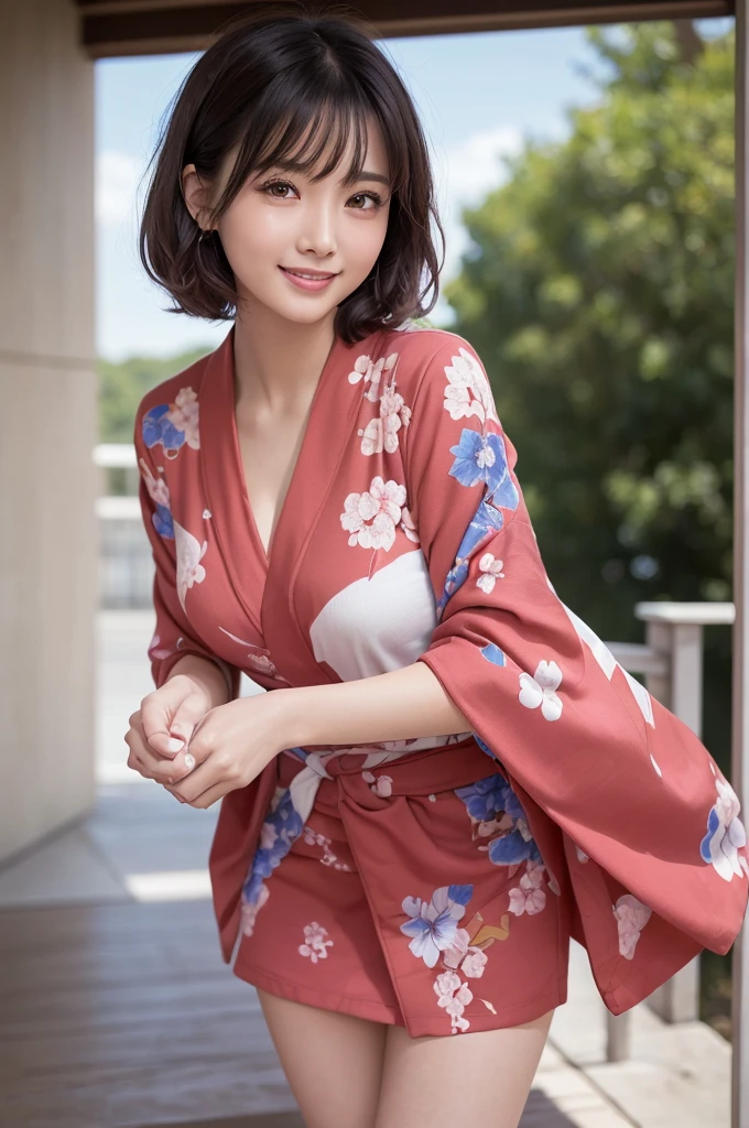 (8K, photo-realistic, ultra-detailed,best quality,ultra high resolution),(profesional lighting , warm color:1.2)
(cute eyes, black eyes:1.3),(good complexion skin, dewy skin:1.2), (extremely beautiful face:1.3),
(extremely beautiful japanese actress),(neat young girl),( obedient,neat, intellectual , kindly:1.3),(shyly ,lovingly:1.2),(shyly, smile:1.2),(blush, staring lovingly at viewer),
(short curly hair, black hair:1.25),(beautiful obedient girl:1.3)
(beautiful neat girl in kimono  is poised:1.25)
(Her beautiful thighs are sticking out of her skirt:1.2),(beautiful legs:1.15)
(Her hem of a kimono is swaying in the wind and is rolled up, spread hem of a kimono:1.2)
(Petals are blowing in the wind and dancing around the woman)
(detailed beautiful eyes:1.1),
(shyly , lovingly looking at viewer:1.2),(kind smile:1.1),(detailed beautiful face:1.15)
full body, from below
