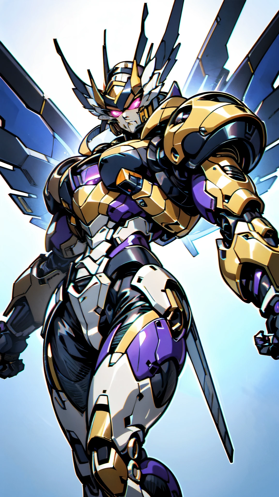 (masterpiece:1.5, best quality:1.5, extremely delicate:1.5), a woman wearing a full-face helmet, high-tech biomimetic armored combat suit, (a composite layered chest armor), the design balances heavy with agility, fully enclosed shoulder guards, matching arm and leg guards, a belt of gemstone, (the color scheme is primarily Purple with Blue and Yellow accents, Organic Biotech, Concept Inspired by queen bee, glowing eyes, armor glows), stand of a futuristic sci-fi city, this character embodies a finely crafted fantasy-style armored hero in anime style, exquisite and mature art style, metallic, high definition, highres, ultra-detailed, ultra-fine painting, professional, perfect body proportions, golden ratio, anatomically correct, symmetrical face, extremely detailed eyes and face, high quality eyes, creativity, RAW photo, UHD, 32k, Natural light, cinematic lighting, (masterpiece-anatomy-perfect:1.2)