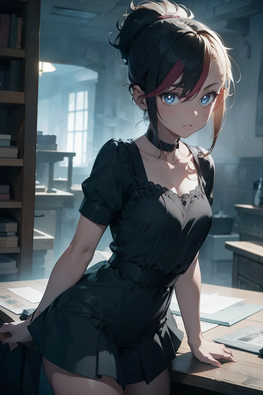 A dark fantasy masterpiece with ultra-detailed and realistic visuals. The scene is illuminated with dark and mysterious lighting, creating an intense and vibrant atmosphere. The image is of the highest quality, with a resolution of 4k or 8k, allowing for sharp focus and extreme detail. The colors are rich and vivid, adding depth and intensity to the image. The overall style is dark fantasy, evoking a sense of mystery and wonder, lovely and cutest woman