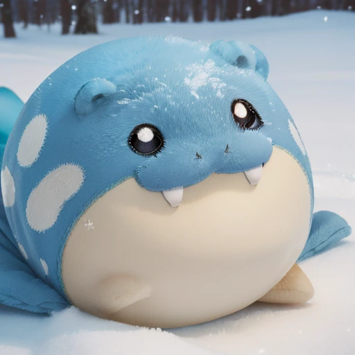  Snowfield、(((close up))) 、animal、Cute and fat、 futon、((( chibi))),spheal_pk、Round Head、A slippery body、Short Hand、Round ears、 round eyes、Smiling face、 illustration , no nose